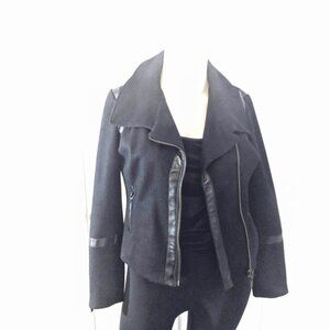 SOLD Guess assymetric wool blend moto jacket with faux leather trim Sz L